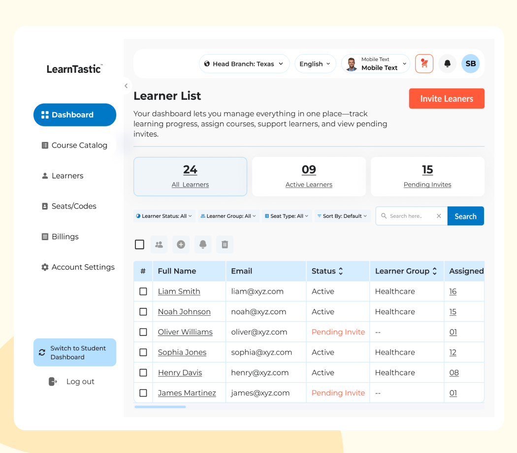 Quick Actions Dashboard